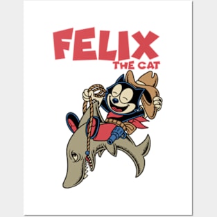 Felix The Cat - Cowboy Riding Shark Posters and Art